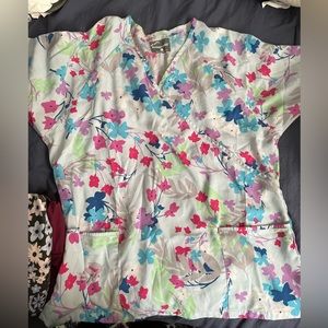 Large butter soft spring floral scrub top